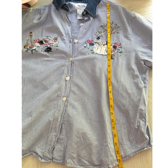 Solutions Original Vintage Embroidered Gingham Button Down CottageCore Size XL - Picture 9 of 10
